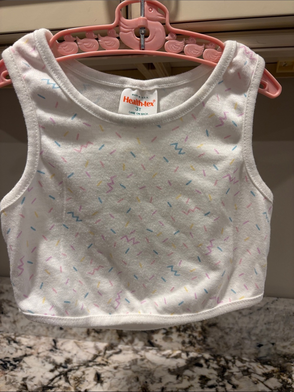 90s Vintage Health-tex White crop Tank Top with confetti. USA made